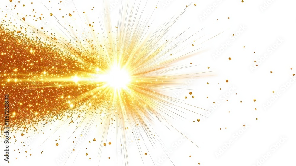 Poster a bright golden explosion of light and sparkles radiates outward, creating a dazzling visual effect 
