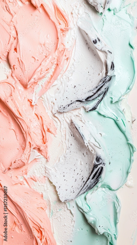 Poster pink, white, and green frosting swirls together, creating a visually appealing textured background w
