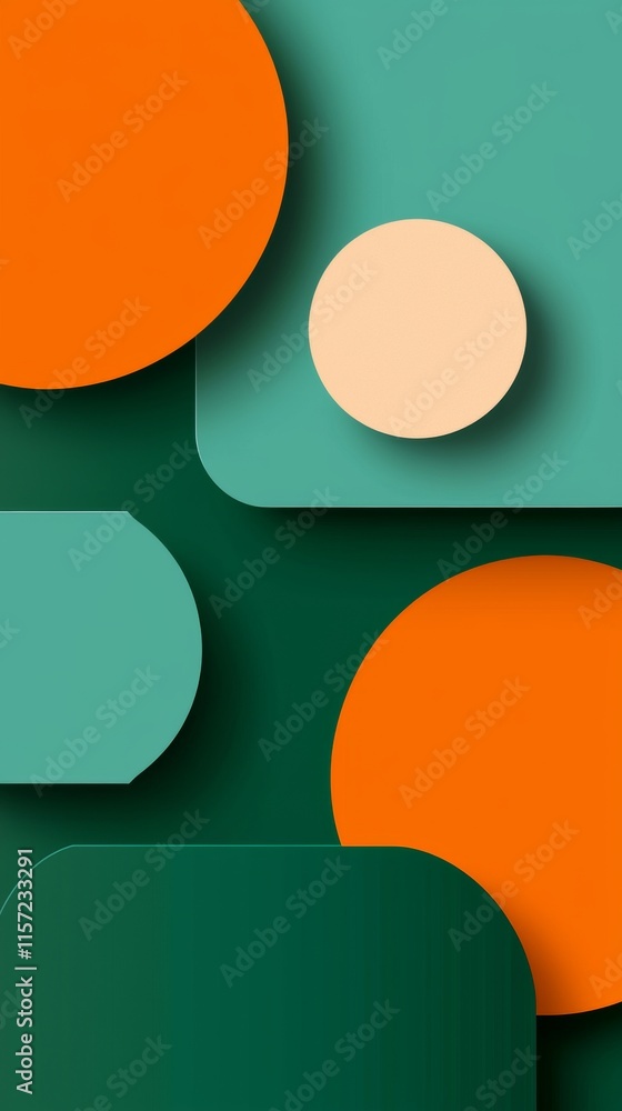 Aufkleber modern abstract background featuring overlapping orange and teal geometric shapes, including circles