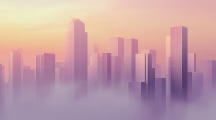 Fototapeta premium City skyline at sunset with foggy atmosphere.