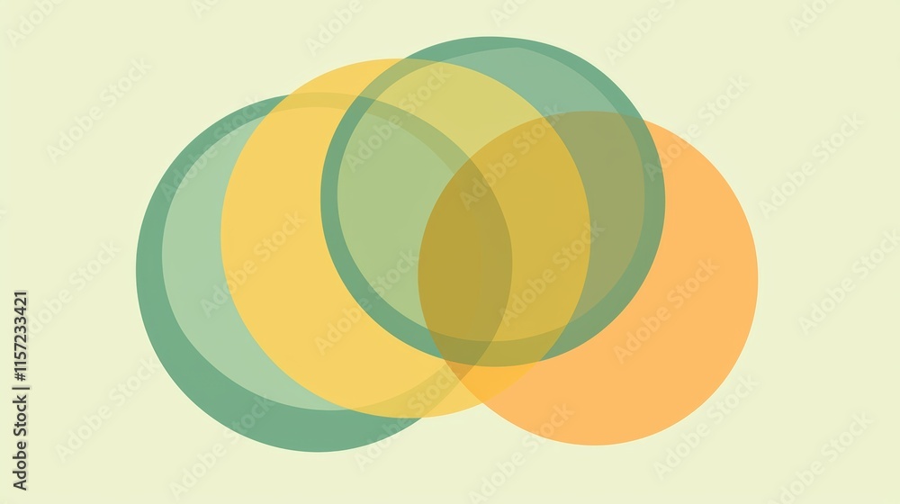 Poster three translucent circles in green, yellow, and orange overlap, creating new colors and shapes in a 