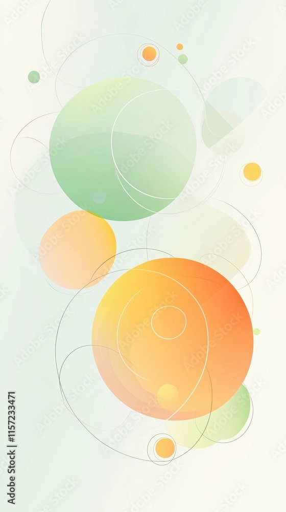 Poster intertwined pastel-colored spheres gently float against a soft gradient backdrop, connected by delic