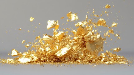 A dynamic splash of shimmering gold flakes, capturing the essence of luxury and wealth in a striking visual display.