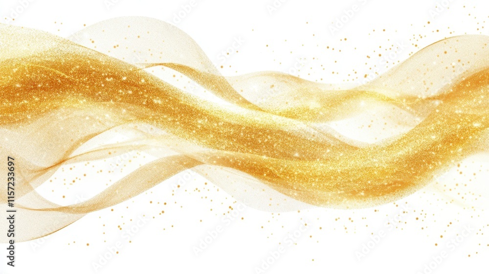 Poster a flowing wave of shimmering gold, intertwined with soft, translucent layers, creating a sense of el