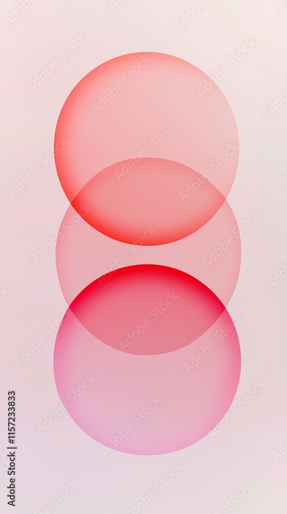 Poster three translucent red circles are overlapping, creating a gradient effect on a pink background, form