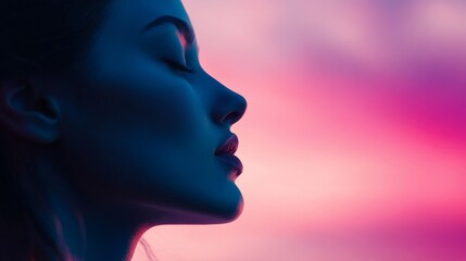 Obraz premium Contemplative silhouette against colorful sunset.