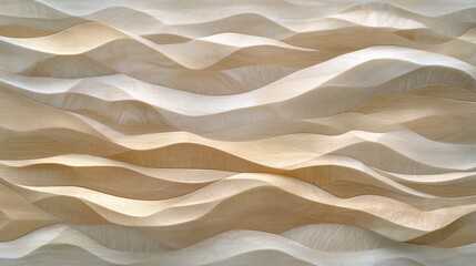 Obraz premium A textured surface featuring flowing, wavy patterns in soft beige and cream tones, resembling sand dunes or gentle waves.
