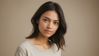 Fototapeta premium Natural Studio Portrait of Woman in Casual Clothing with Soft Lighting Generative AI