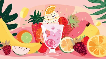 Delicious Fruit Ice Cream Vector Illustration on White Background