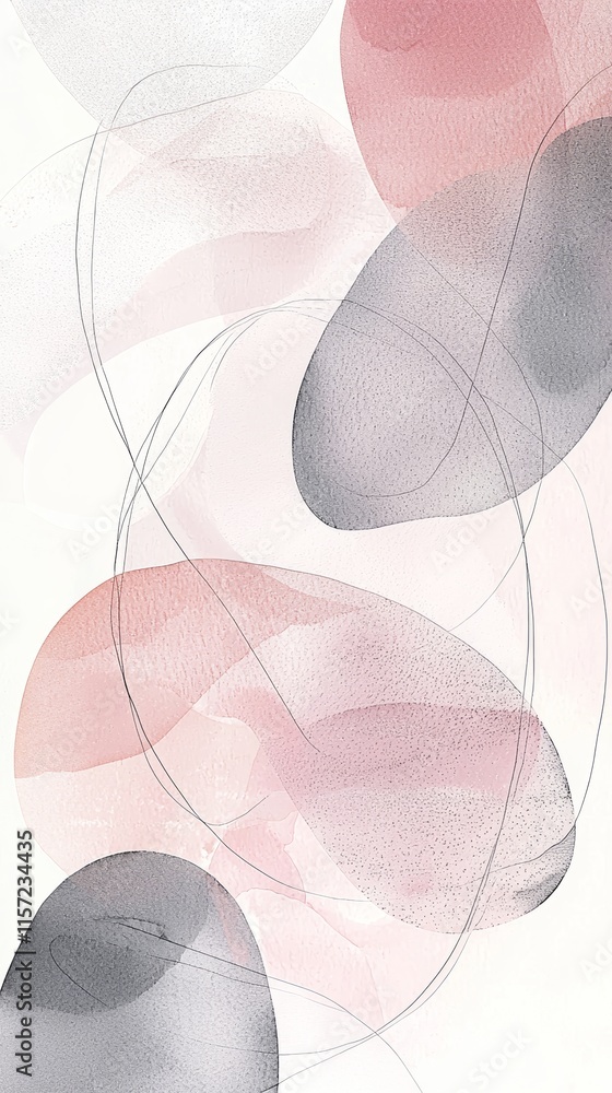 Poster soft, translucent watercolor shapes in shades of pink and grey intertwine gracefully with delicate, 