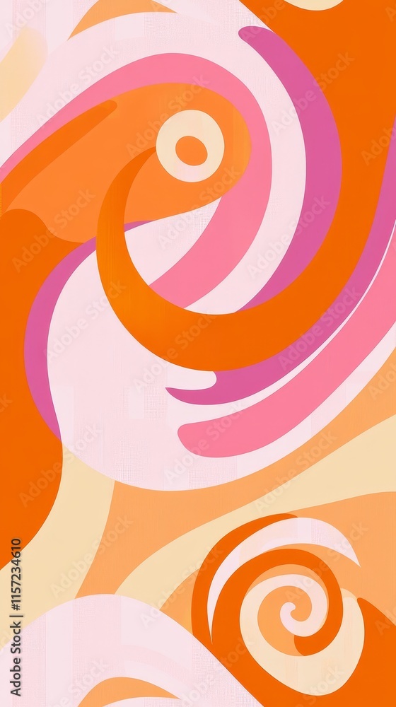 Poster colorful abstract swirl design with vibrant orange and pink tones creating a dynamic and lively atmo