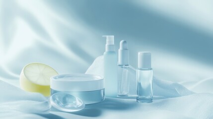 Elegant skincare products on soft fabric