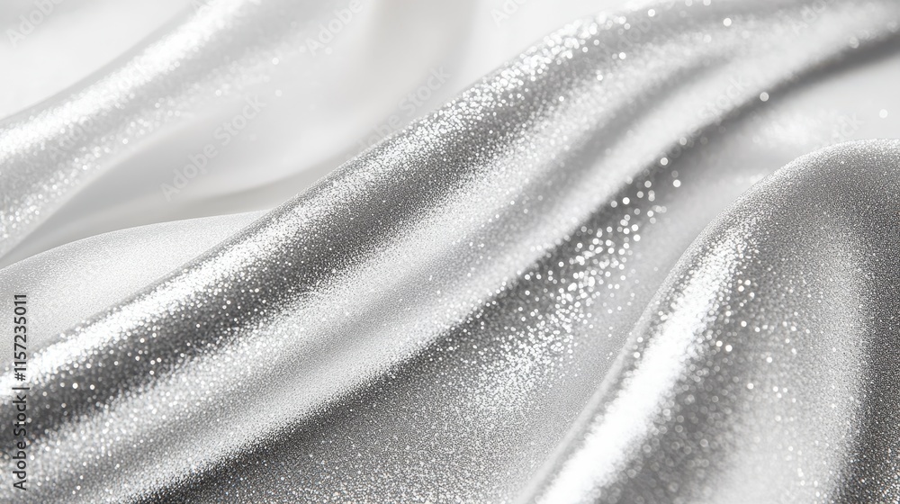 Poster a close-up of shimmering white fabric, showcasing delicate folds and a sparkling texture that reflec