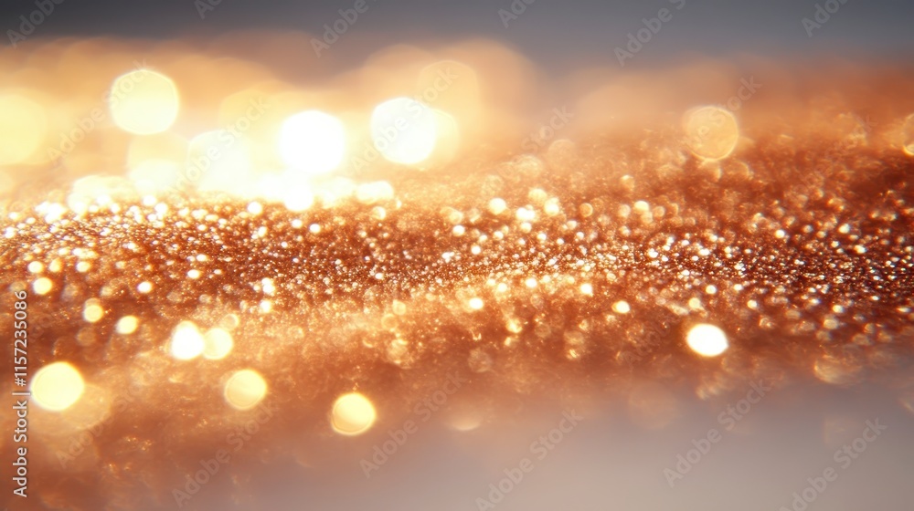 Poster a shimmering surface of golden glitter and soft bokeh lights, creating a warm and magical ambiance.