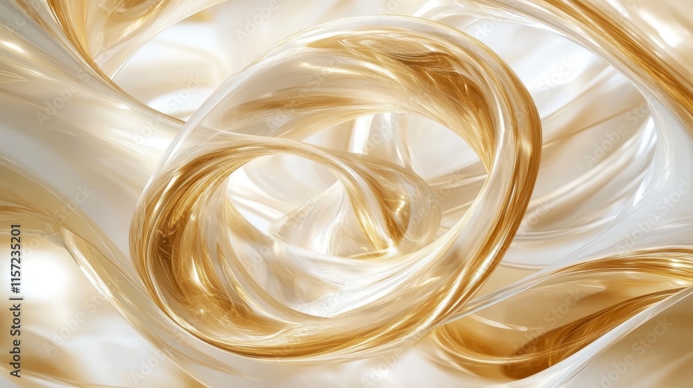 Poster a swirling abstract design featuring golden and cream-colored fluid shapes, creating a sense of eleg