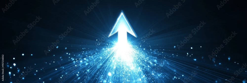 Poster bright arrow symbolizing progress and direction in a vibrant digital setting with radiant light part