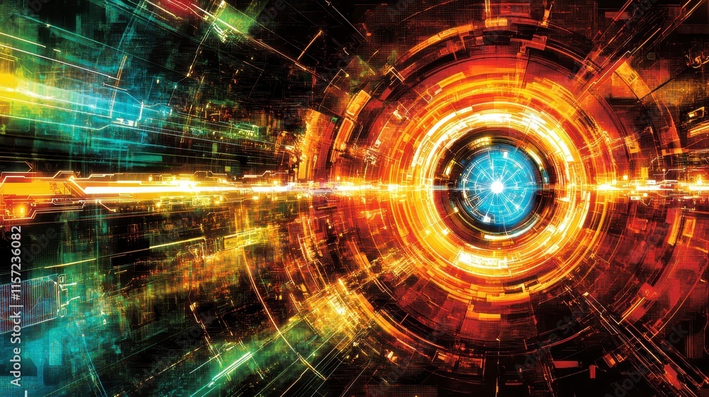 Poster a vibrant abstract design featuring swirling colors and light, creating a sense of movement and ener