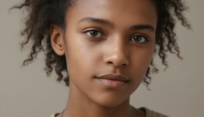Naklejka premium Calm Relaxed Close-up Portrait with Natural Skin Texture Generative AI