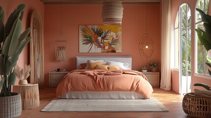 Bright Boho Bedroom with Minimal Woven Baskets