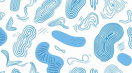 Blue Line Doodle Seamless Pattern - Minimalist Creative Design