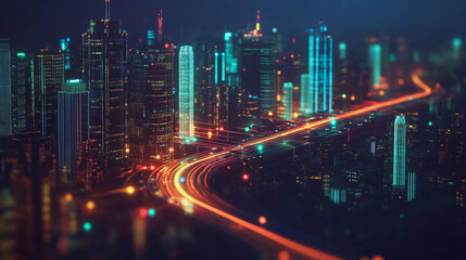 Obraz premium Smart digital Innovation city with connection network reciprocity over the cityscape. of future smart wireless digital city and social media networking systems that connects people with in city