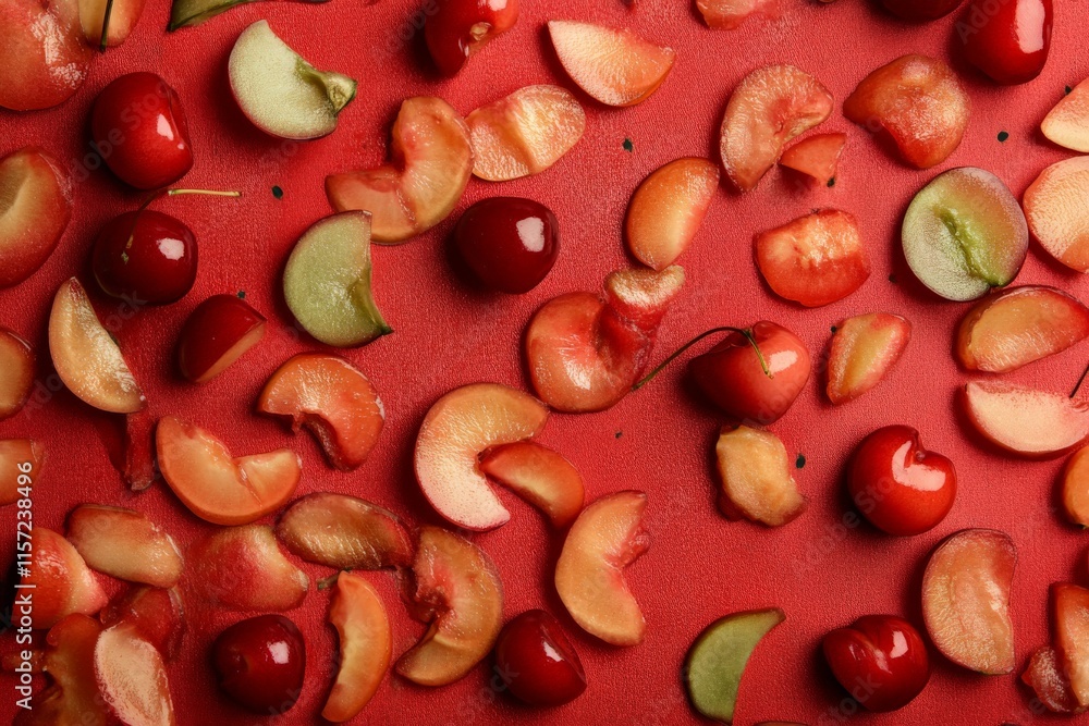 Aufkleber a colorful assortment of mixed fruits, including cherries and apples, artistically set against a bol