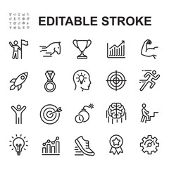 Set of Success and Growth Icons. Thin line vector. Contains icons such as light bulbs, ideas, goals and more.
