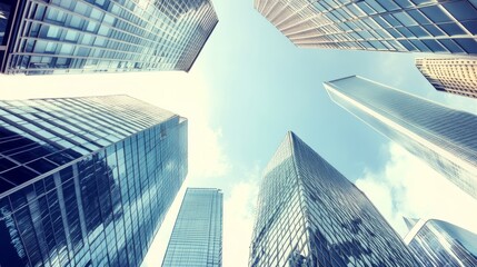 Skyscrapers reaching skyward in an urban landscape.