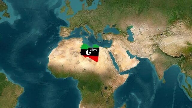Libya Map Zooming In Revealing Country Location in North Africa