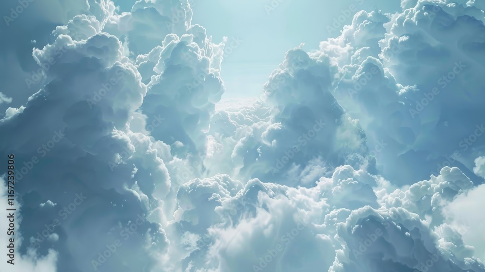 Poster majestic clouds fill the sky with soft hues, creating a serene atmosphere in a tranquil daylight set