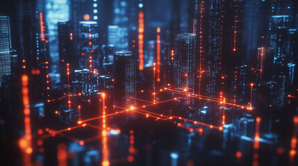 Naklejka premium Smart digital Innovation city with connection network reciprocity over the cityscape. of future smart wireless digital city and social media networking systems that connects people with in city