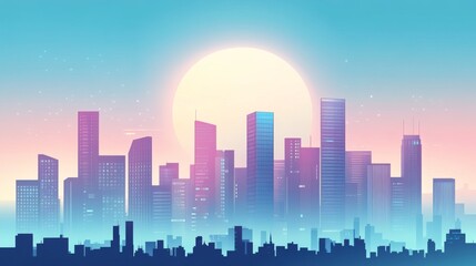 Fototapeta premium Stunning city skyline at sunset with vibrant colors.