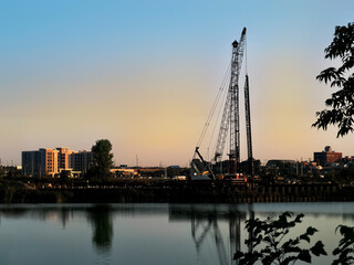 Aquarium construction site at sunrise
