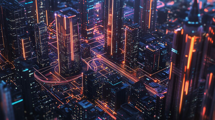Obraz premium Smart digital Innovation city with connection network reciprocity over the cityscape. of future smart wireless digital city and social media networking systems that connects people with in city