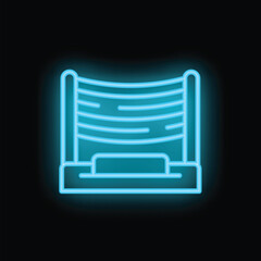 Blue neon volleyball net glowing on black background, sign for bar, club, restaurant, cafe, sport competition