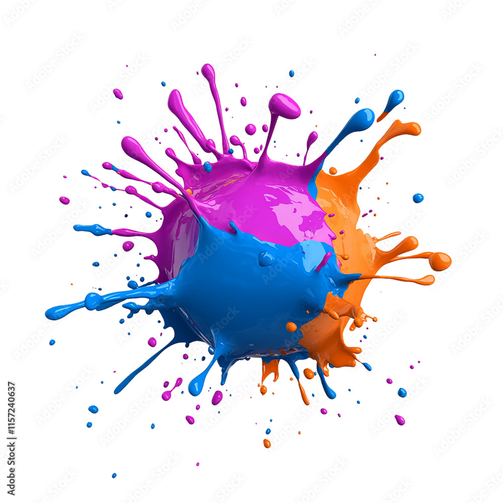 Poster vibrant and dynamic paint splatter dropping isolated on a png transparent background. bold primary a