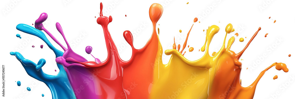 Poster vibrant and dynamic paint splatter dropping isolated on a png transparent background. bold primary a