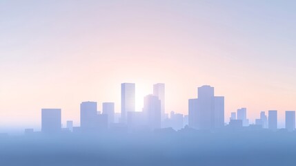 Obraz premium Urban skyline at dawn with soft hues.