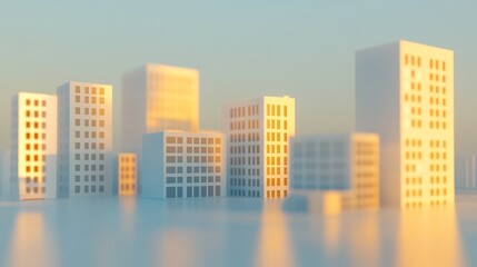 Urban skyline with modern abstract buildings.