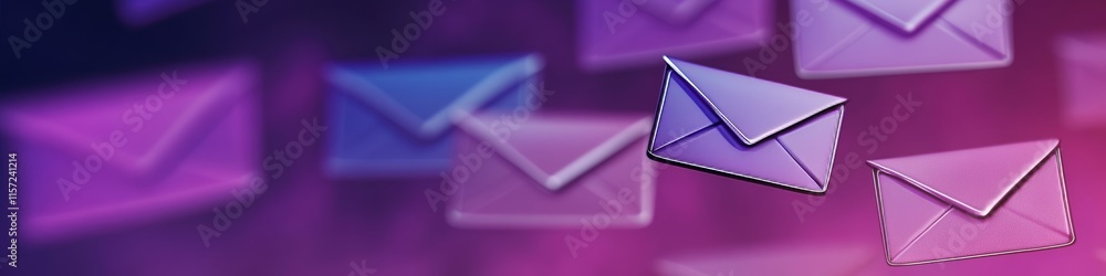 Poster colorful envelopes floating in an abstract background, representing digital communication and messag