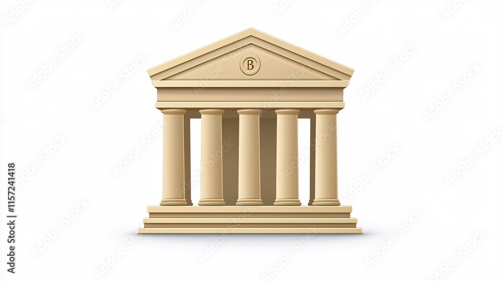 Poster isolated on white background classical bank building icon with pillars representing financial instit