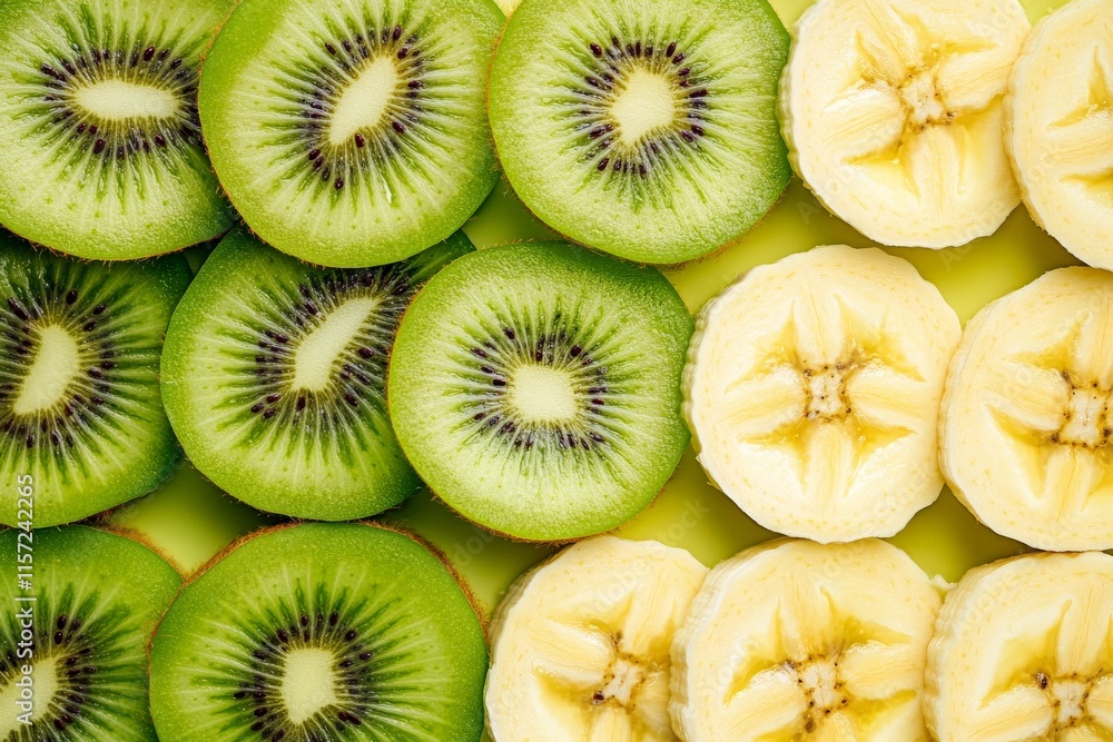 Aufkleber an arrangement of vibrant green kiwi slices and creamy banana slices, displaying a visually appealin
