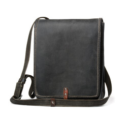 Old black leather military commander bag