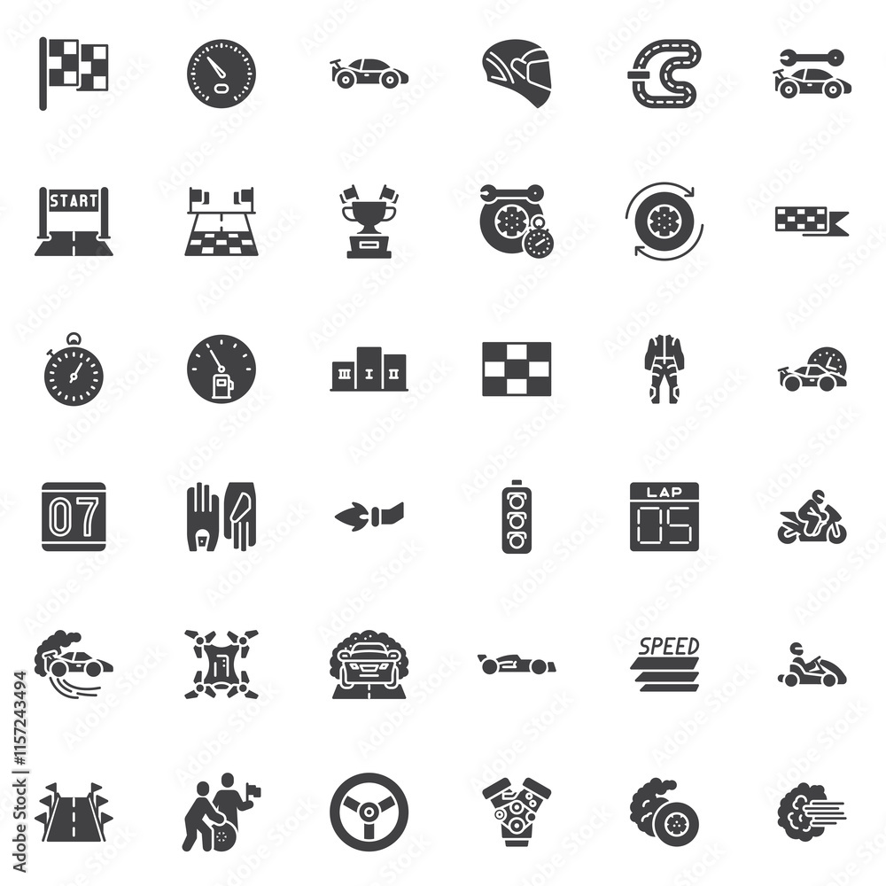 Poster motor racing vector icons set