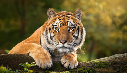 Obraz premium A tiger resting on a fallen log.