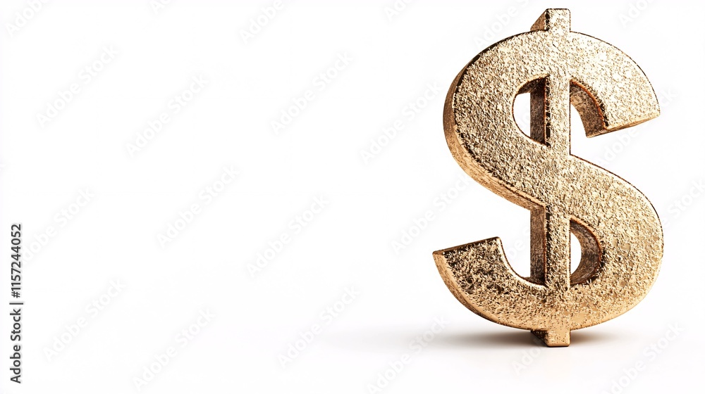 Poster isolated on white background dollar sign symbol in metallic gold to emphasize financial success and 