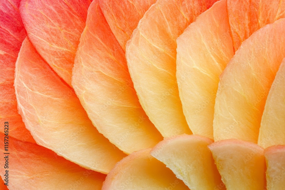 Poster a mesmerizing close-up of overlapping petals in shades of orange and yellow, forming a circular, sym