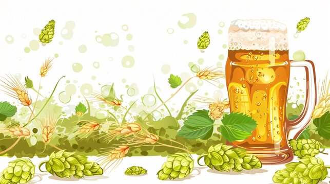 Craft Beer Pub Poster Template with Hops and Wheat Design