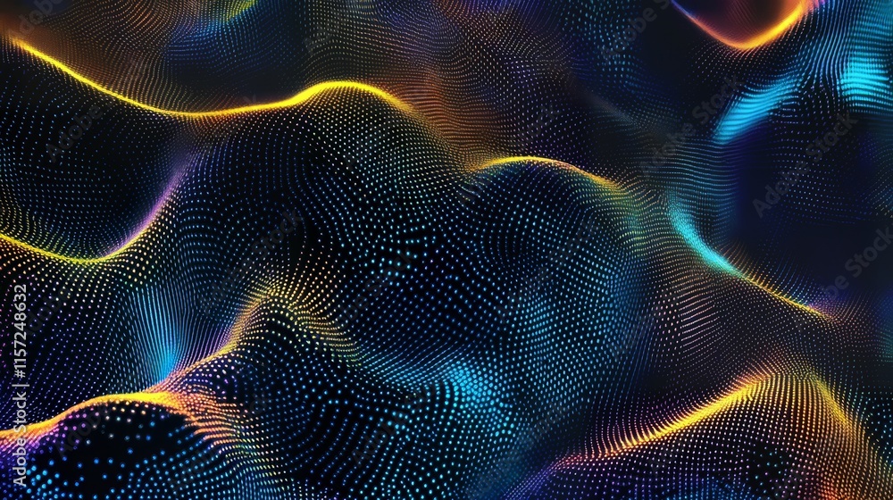 Poster visual representation of flowing waves in vibrant colors showcasing depth and movement at a digital 
