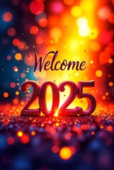 New year 2025 on bokeh background. New year concept.